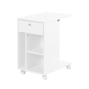 SoBuy Couchtisch mit Tablet Schiene Beistelltisch mit Rollen Weiß FBT148-W