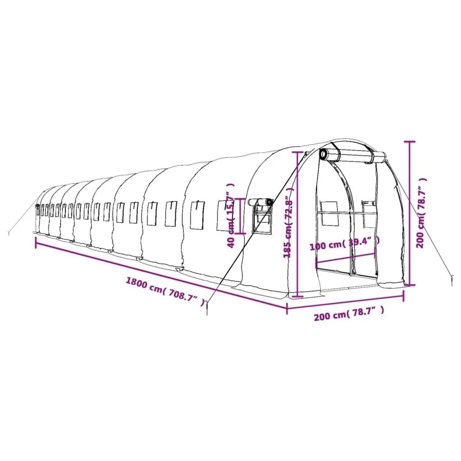 vidaXL Gewächshaus mit Stahlrahmen Grün 36 m² 18x2x2 m 3188024_12