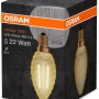 Osram E14 LED-Lampe in Kerzenform, 2,5W, extra warmweiß, auf Produktverpackung.