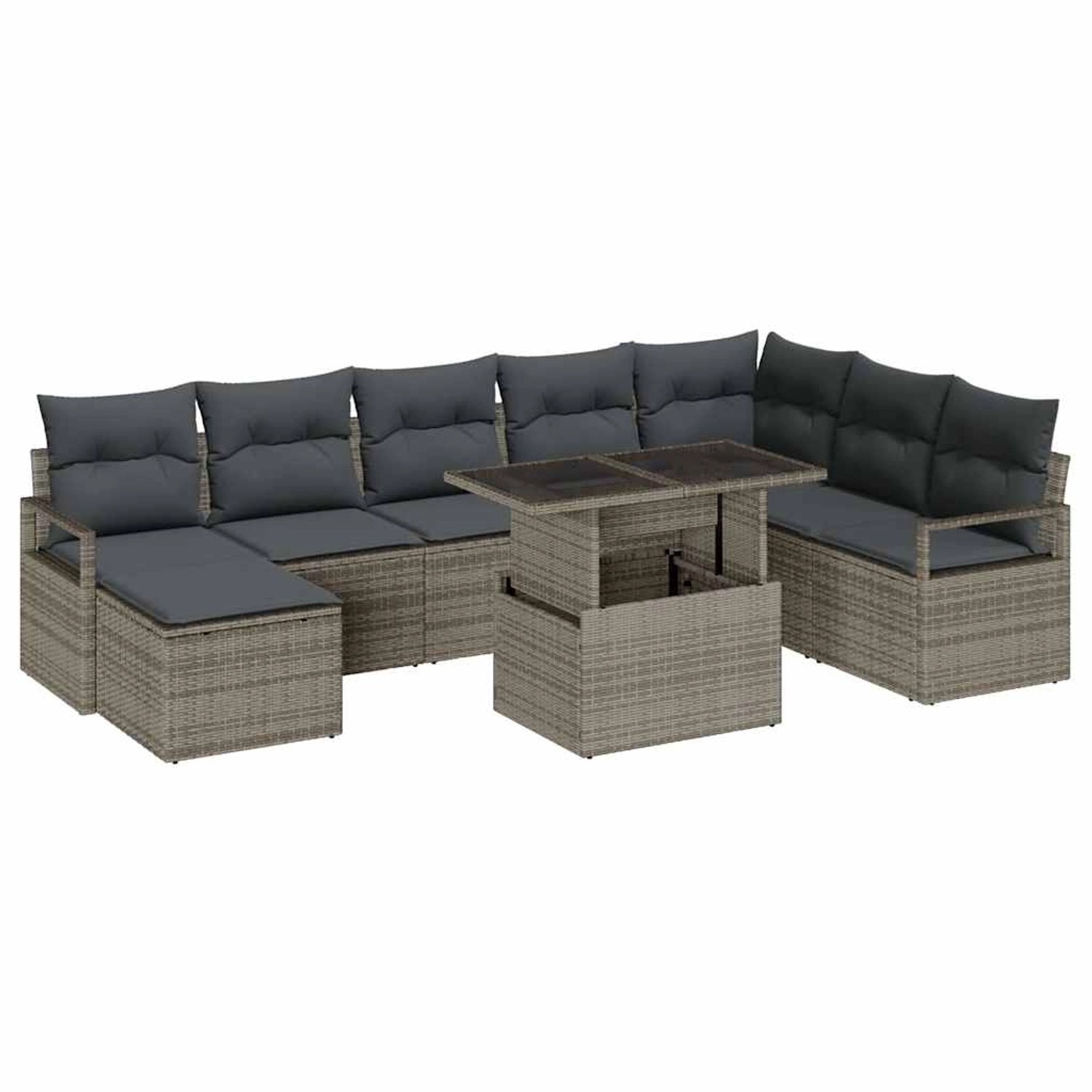 vidaXL Garten-Sofa-Set mit Speicher 9-Tlg Grau Poly Rattan 3357612 günstig online kaufen