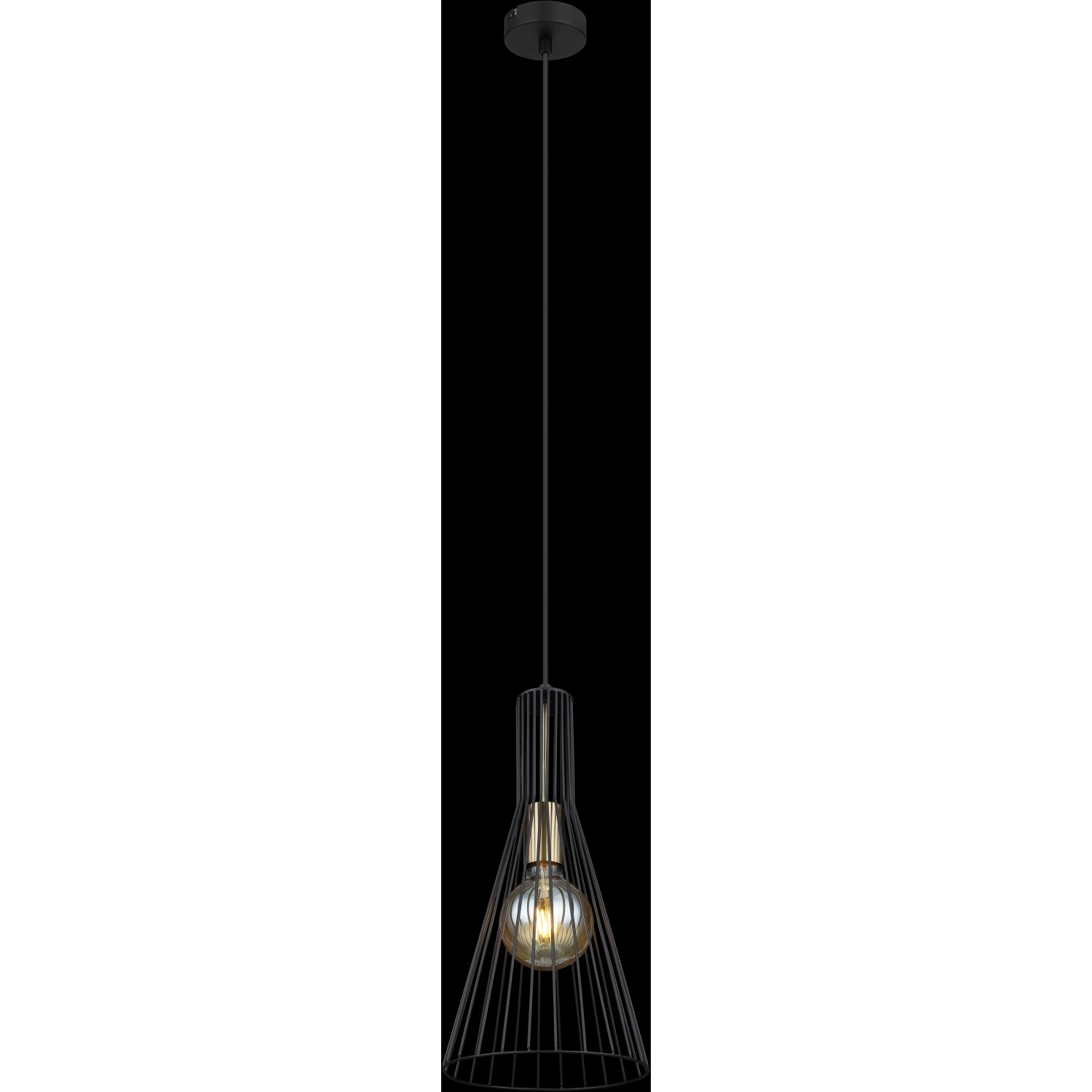 Schwarze Globo Pendelleuchte Milli mit Metallschirm und E27 Fassung, 200x1200 mm.