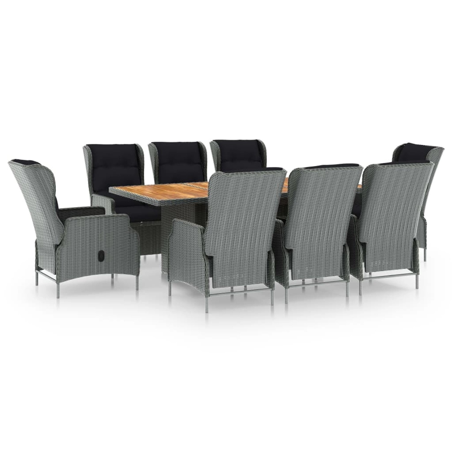 vidaXL 9-Tlg Garten-Essgruppe mit Auflagen Poly Rattan Hellgrau 3060143