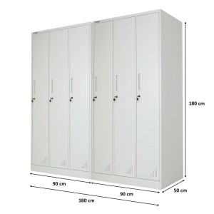 PROREGAL Spind Schrank ELEPHANT, 2er Set mit je 3 Abteilen, lichtgrau, abschließbar, mit Maßen.
