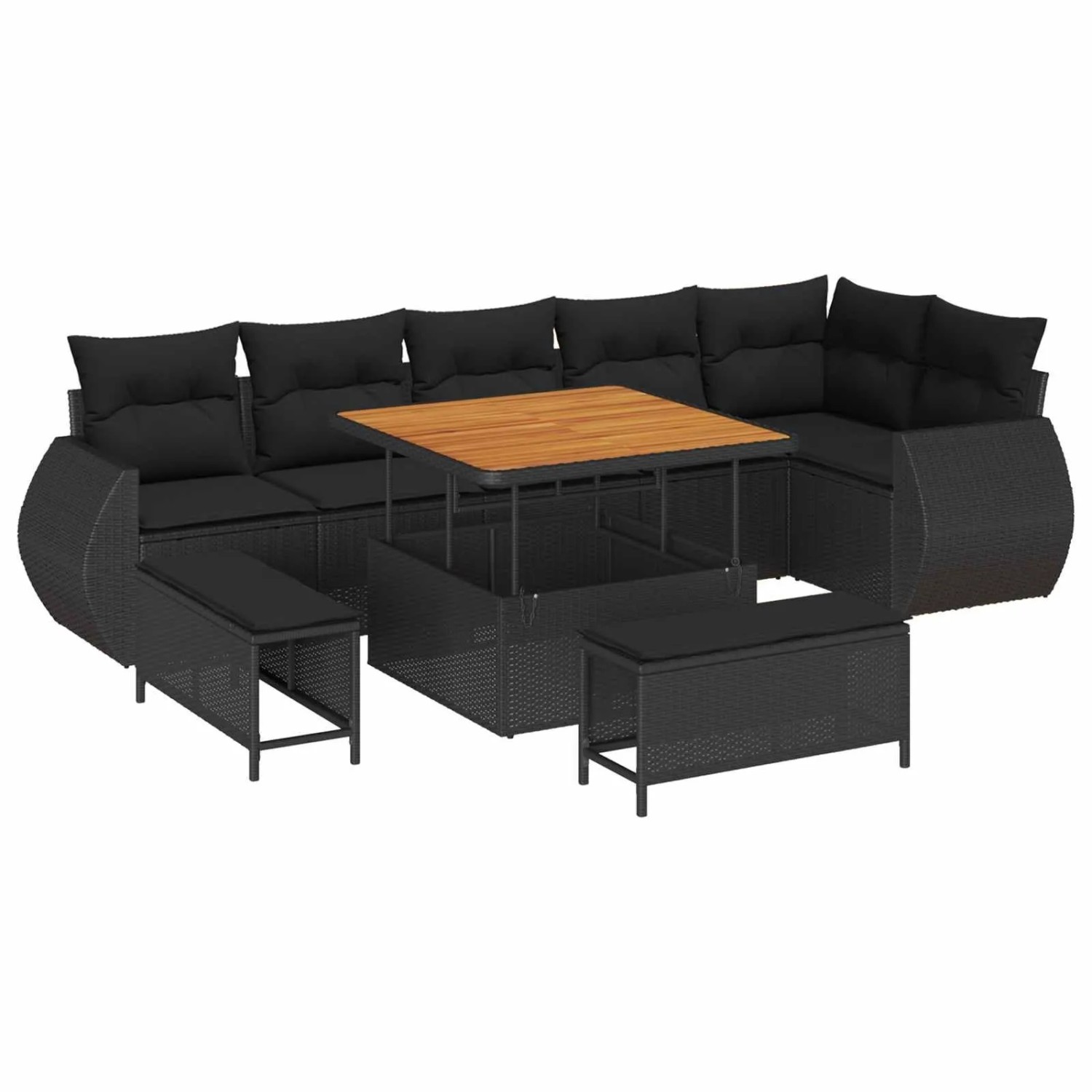 vidaXL Gartensofa-Set mit Kissen mit Kissen 9 Stk Schwarz Poly Rattan 3363834