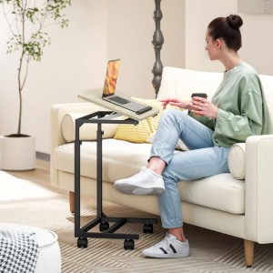 HOMCOM Beistelltisch in Eiche mit Metallgestell, höhenverstellbar und neigbar.