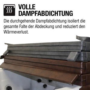 Canadian Spa Isolierabdeckung in Grau und Braun für Whirlpools, Detailaufnahme der Dampfabdichtung.