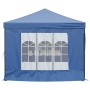 Blaues, faltbares Partyzelt 3x6 m mit Seitenwänden und Fenster für Gartenpartys.