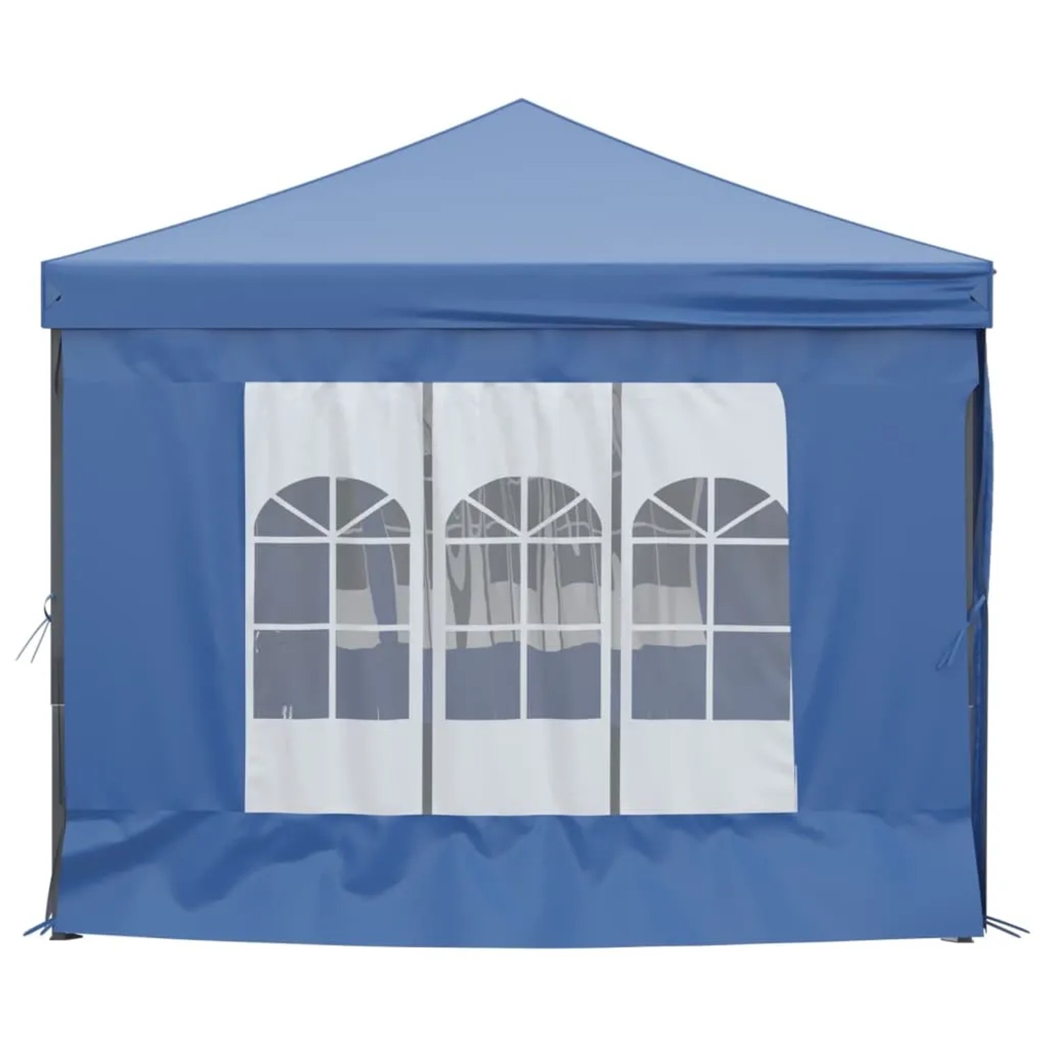 Blaues, faltbares Partyzelt 3x6 m mit Seitenwänden und Fenster für Gartenpartys.
