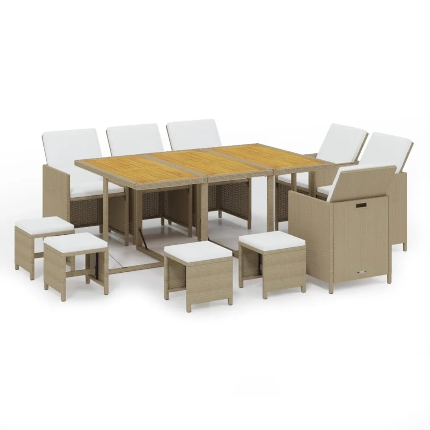 vidaXL 11-Tlg Garten-Essgruppe mit Kissen Poly Rattan Beige 3095556