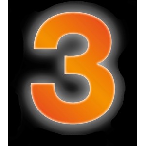 Reflektierende, orange Klebezahl 3, 8 cm, für Hausnummern.