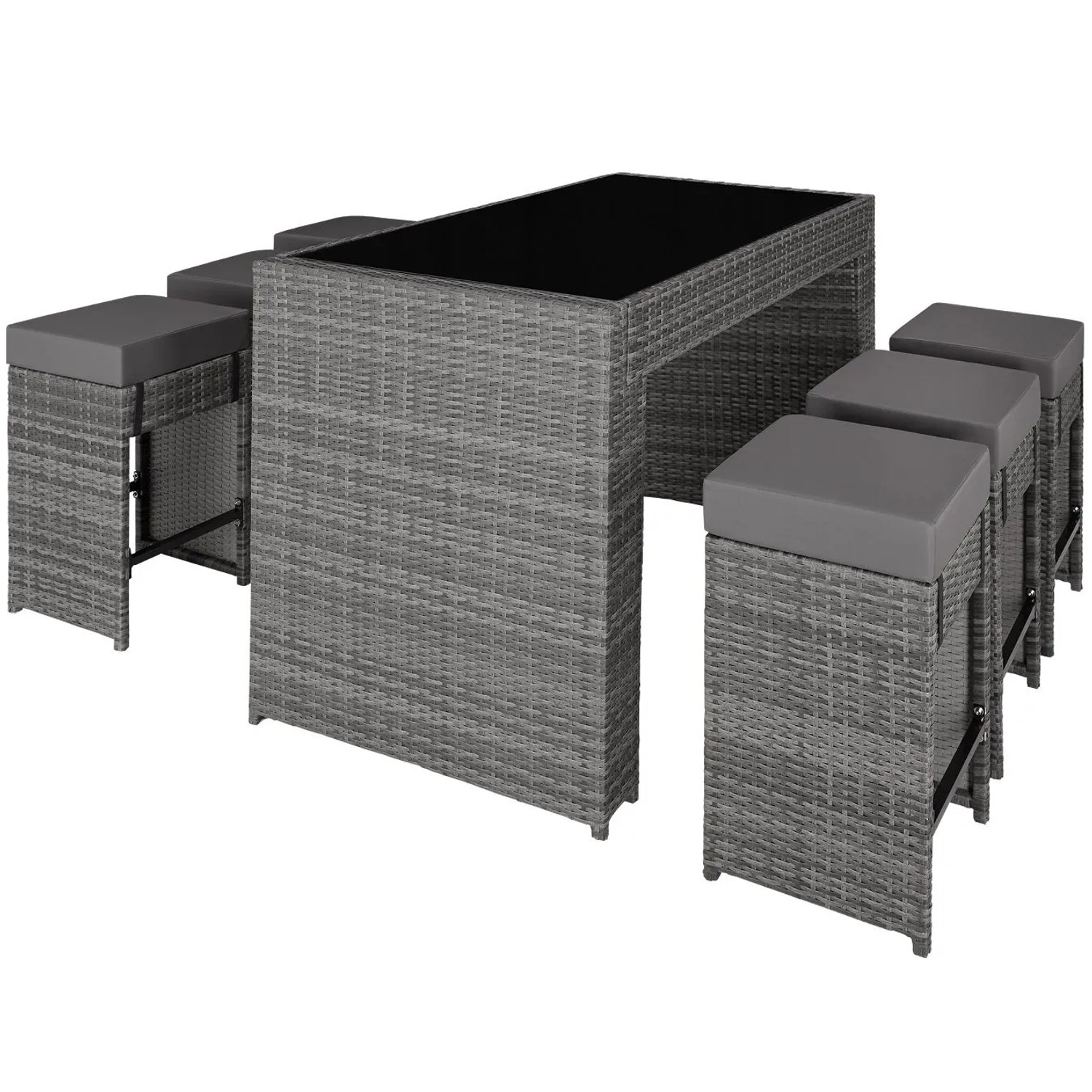 Tectake Aluminium Rattan Barset Ibiza Wetterfest und Uv Beständig Dicke Der Sitzpolster 10 cm  140 x 149 x 98 cm Grau