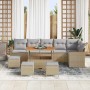 Beiges 10-teiliges vidaXL Garten-Sofa-Set aus Poly Rattan mit Kissen.