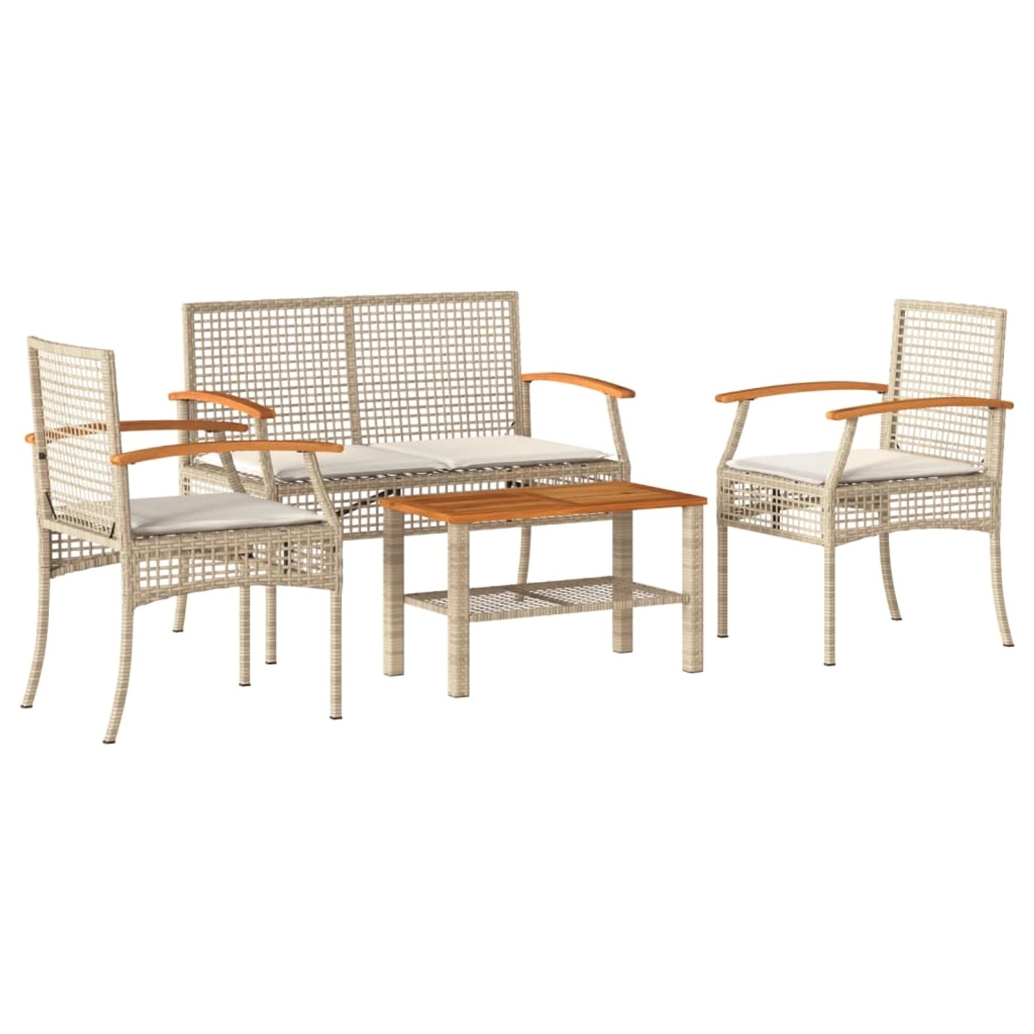 vidaXL 4-Tlg Garten-Lounge-Set mit Kissen Beige Poly Rattan 366268 günstig online kaufen