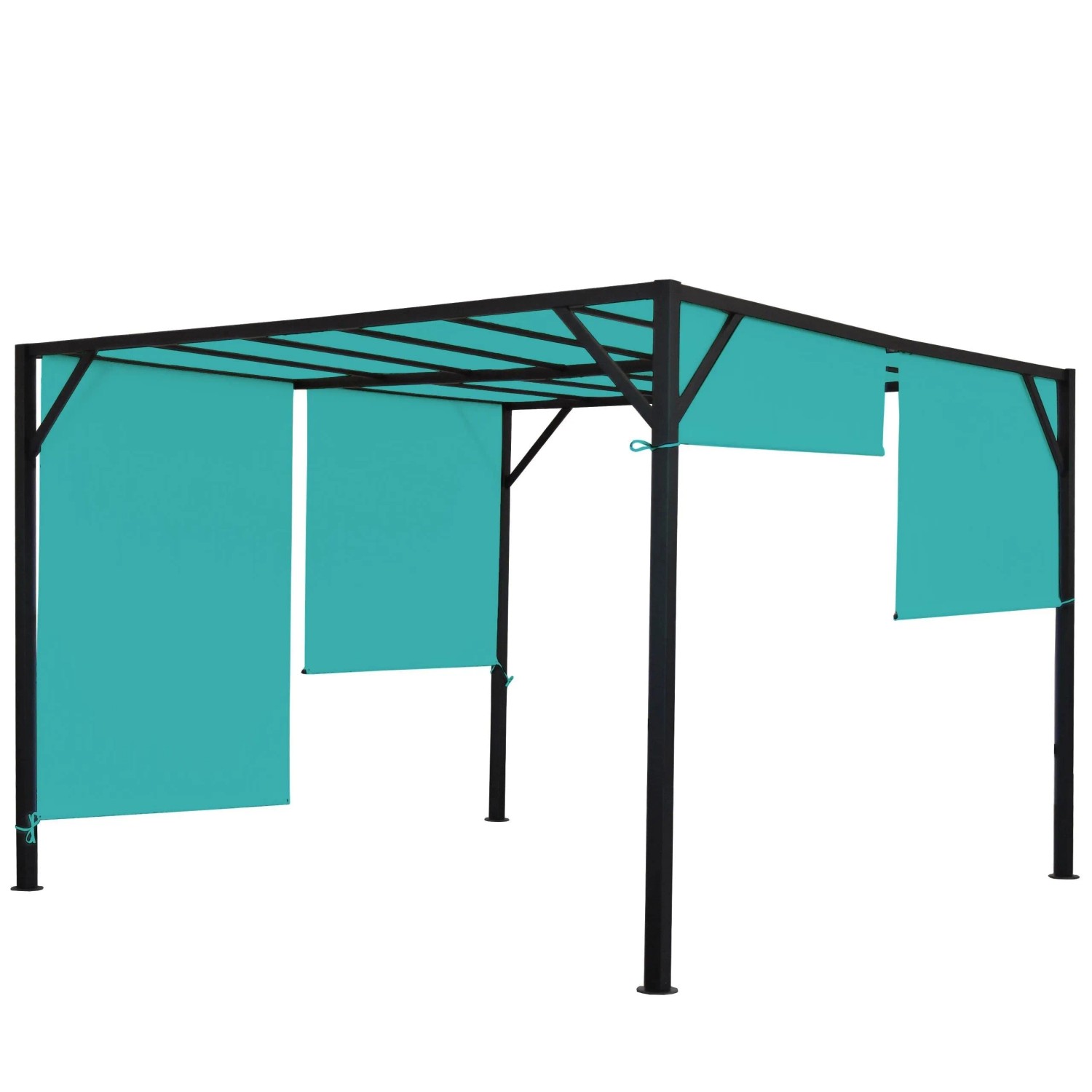 BERLINLODGE Pergola Baia HxBxT 212x300x300cm Garten Pavillon Terrassenüberdachung Stabiles 6cm-Stahl-Gestell Und Schiebedach Türkis-Blau
