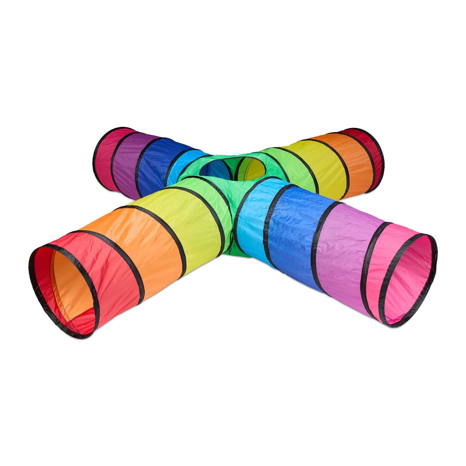 Relaxdays Spieltunnel Polyester Stahldraht Bunt mit 4 Röhren 46 cm x 232 cm x 232 cm