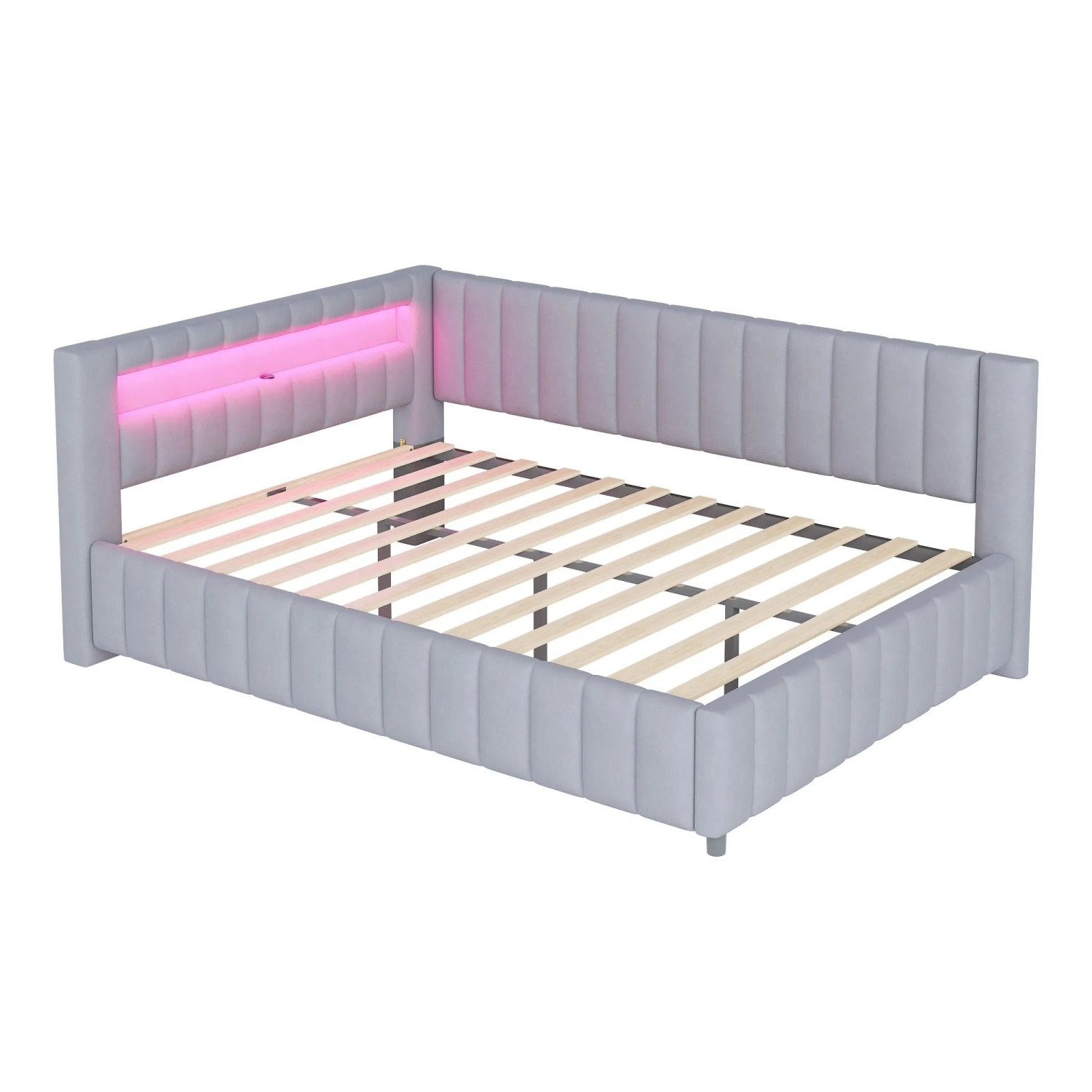 Merax Schlafsofa 140x200cm LED USB Samt Grau