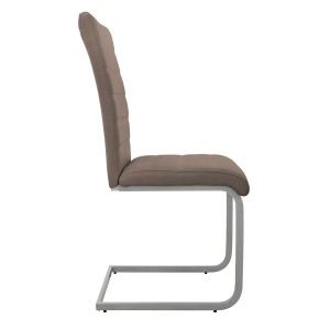ML-Design Esszimmerstuhl, 6er Set, braun, Freischwinger mit Kunstlederbezug und silbernem Metallgestell.