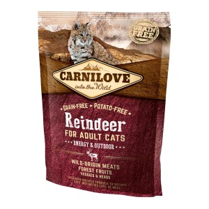 Carnilove Katzen-Trockenfutter Adult Reindeer, getreidefrei für Freigänger-Katzen. 400g Packung.