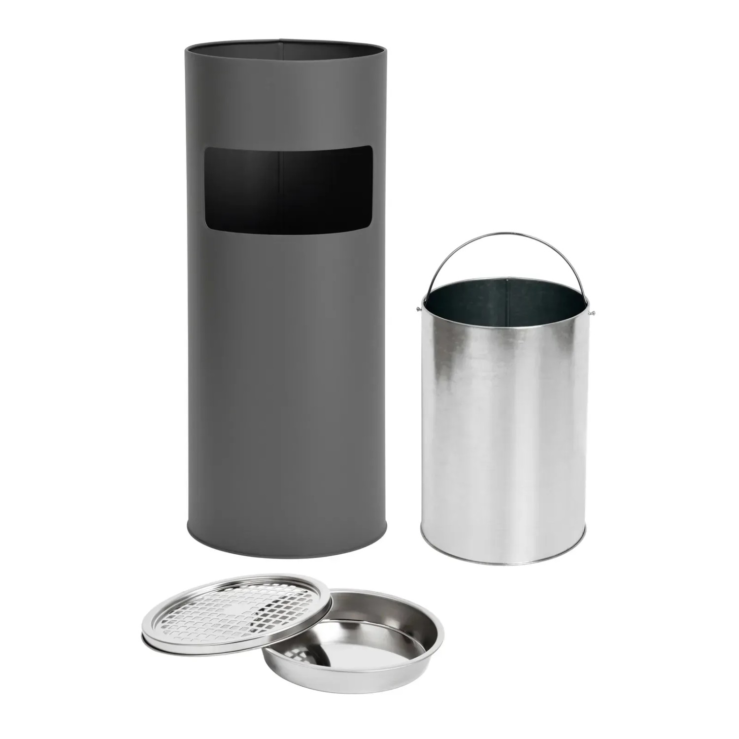 Svita Standaschenbecher mit Mülleimer, 30L, grau, mit herausnehmbarem Inneneimer und Ascher.