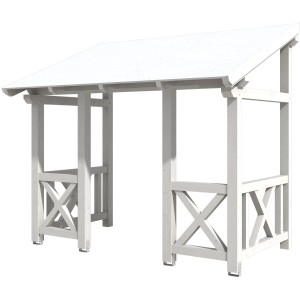 Weißes Skan Holz Haustür-Vordach Paderborn 7 aus Holz mit Dachschalung und Aufschraubstützen.