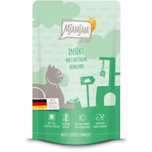 Mjamjam Quetschie Katzen-Nassfutter Insekt mit Hühnchen, getreidefrei im 125g Quetschbeutel.