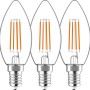 3er Set LED-Leuchtmittel E14, Kerzenform C35, 4,5W, 470lm, Filament, warmweiß.