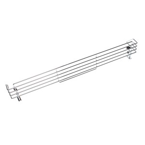 Kesseböhmer Herd Kindersicherung aus chrompoliertem Metall, aufklemmbar für 90 cm Kochfelder.