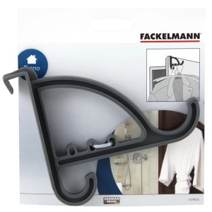 Fackelmann Mehrfach-Türhaken aus grauem Kunststoff für Handtücher und Kleidung.