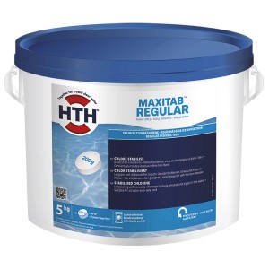 HTH MaxiTab Regular 5 kg Chlortabletten für Pool-Dauerdesinfektion.