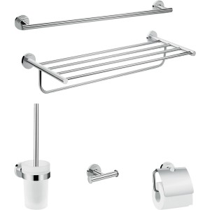 Hansgrohe Logis Universal Bad-Accessoires Set, 5-teilig, Chrom: Handtuchhalter, Haken, Badetuchhalter, WC-Garnitur, Papierhalter.