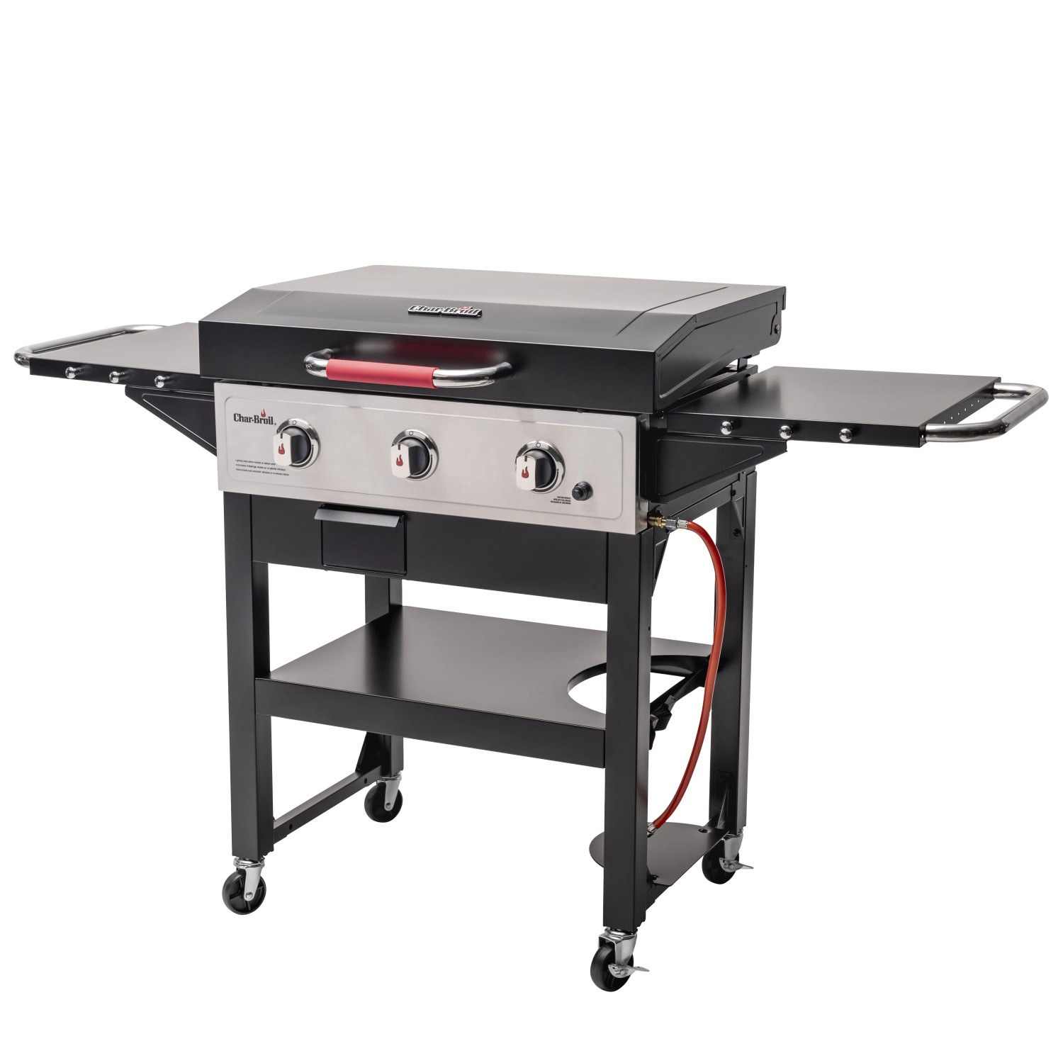 Char-Broil Griddle 3400 Gasgrill mit Gusseisenplatte und Seitenablagen.