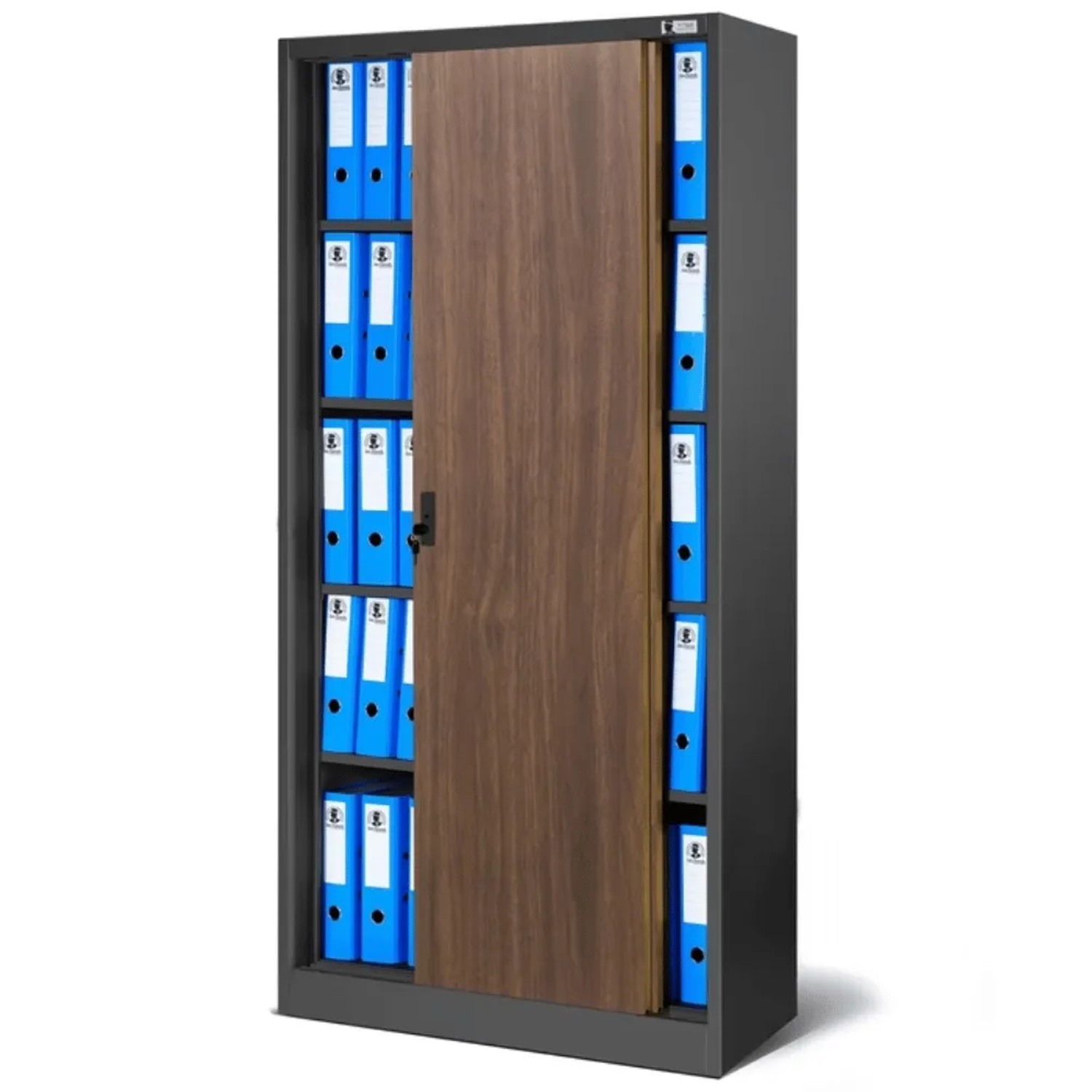 JAN NOWAK Aktenschrank Abschließbar KUBA mit Schiebetüren 185 x 90 x 40 cm Anthrazit-Nussbaum