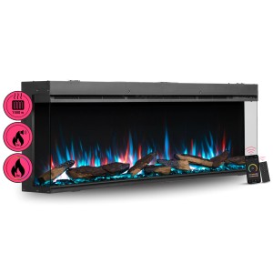 Schwarzer BALDERIA Elektrokamin AH-60 mit 3D-Flammeneffekt und Fernbedienung.