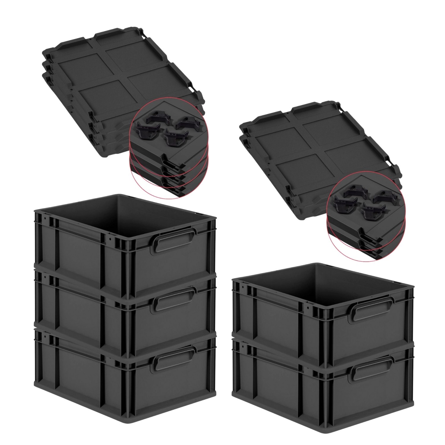 PROREGAL SparSet 5x Eurobox Nextgen Grip Mit Auflagedeckel Und Schwarzen Ve günstig online kaufen