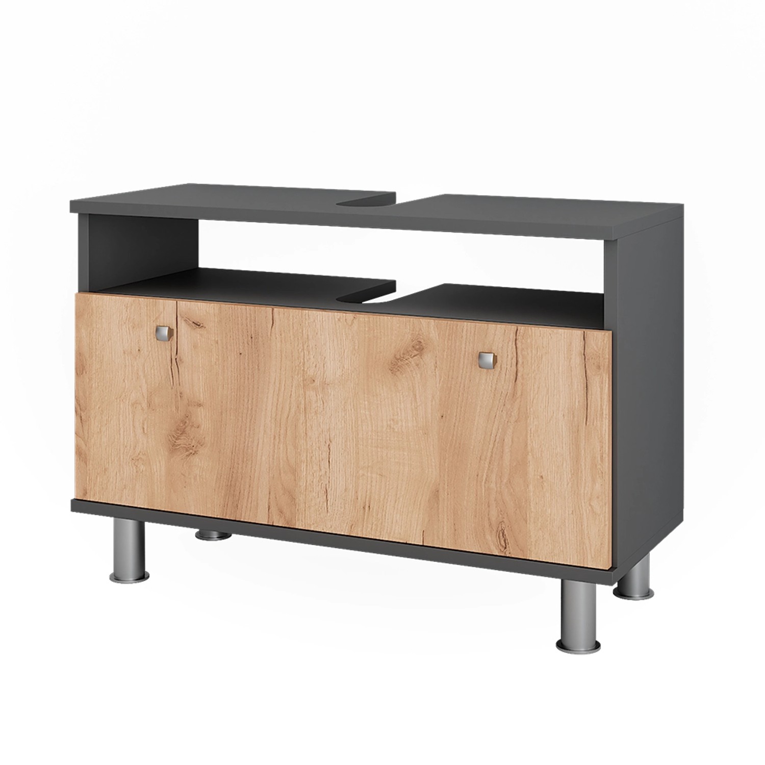 Vicco Waschbeckenunterschrank Fynn Anthrazit/Goldkraft Eiche 80 x 54 cm mit Schublade