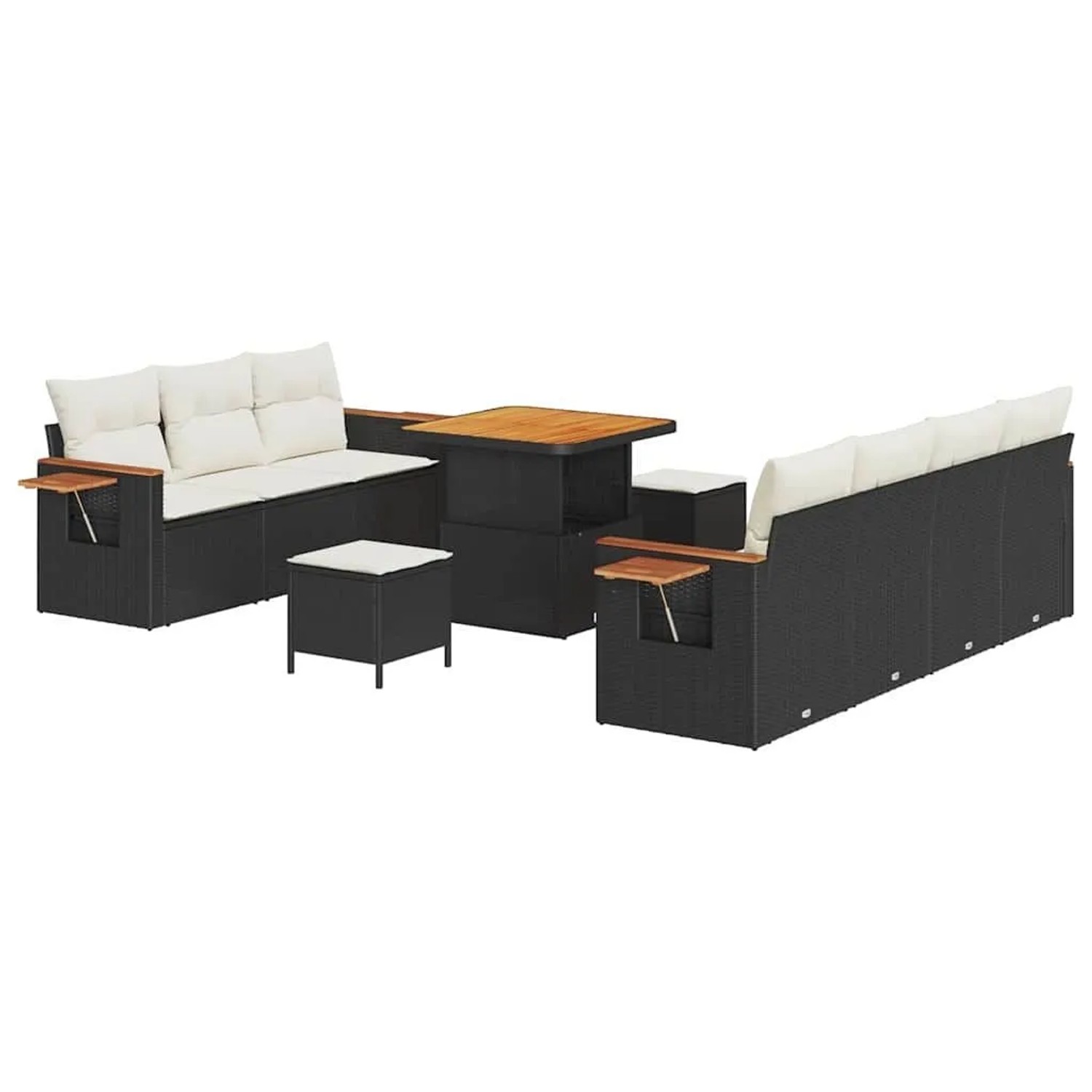 vidaXL Gartensofa-Set mit Kissen 10 Stk Schwarz und Creme 3363135