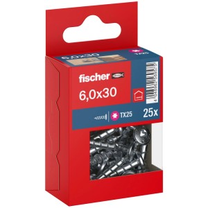 Fischer Schrauben PowerFast II, Ø 6x30 mm, 25 Stück, mit Pan Head, Vollgewinde im roten Karton.
