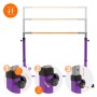 Lila Hauki Gymnastik Turnreck, höhenverstellbar. Die Holzstange ist in verschiedenen Höhen dargestellt, mit Detail des Verstellmechanismus.
