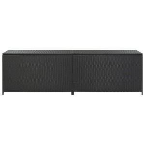 Schwarze VidaXL Gartenbox aus Poly Rattan, 200x50x60 cm. Universalbox für Gartenmöbel und -zubehör.