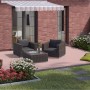 Verlegte rote Rechteck-Pflastersteine (20x10x6 cm) auf einer Terrasse mit Gartenmöbeln.
