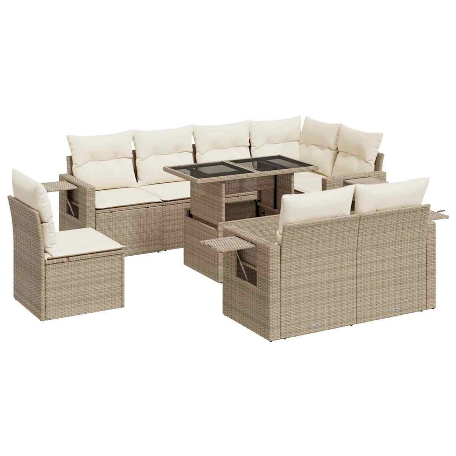 vidaXL 9-Tlg Garten-Sofagarnitur mit Kissen Beige Poly Rattan 3326499 günstig online kaufen