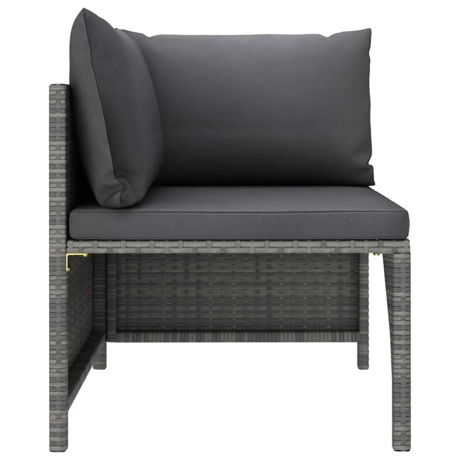 Graues vidaXL Garten-Lounge-Set Eckteil mit anthrazitfarbenen Kissen aus Polyrattan.