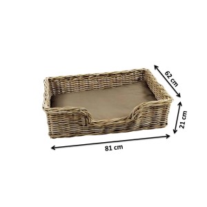 Kobolo Hundekorb aus Rattan, geflochten, mit Kissen, Größe M (81x62cm).