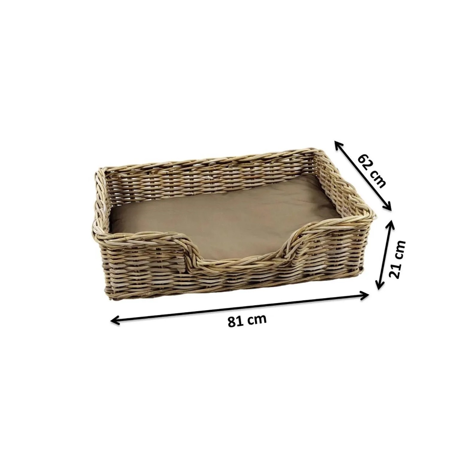 Kobolo Hundekorb aus Rattan, geflochten, mit Kissen, Größe M (81x62cm).