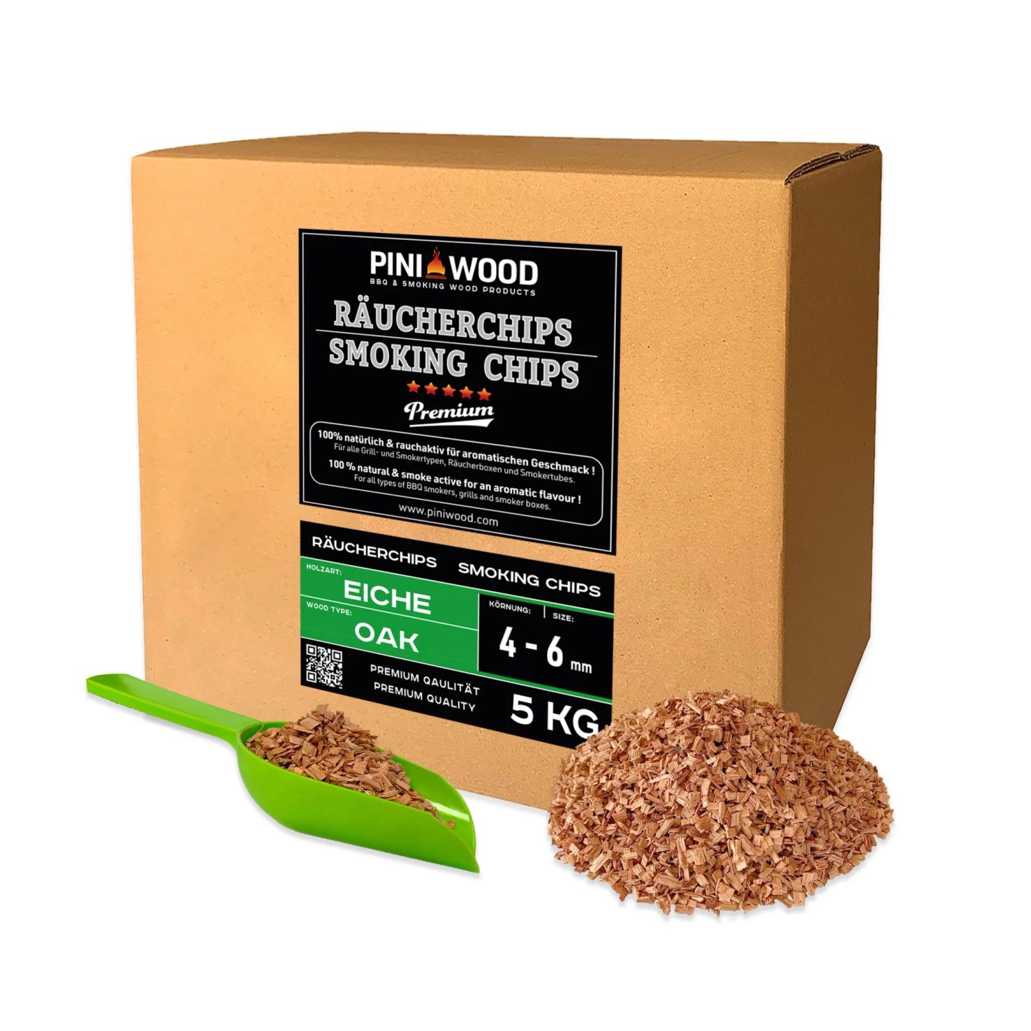 PINI Räucherchips 5 kg Eiche 4-6 mm Smoking Chips Räucherspäne