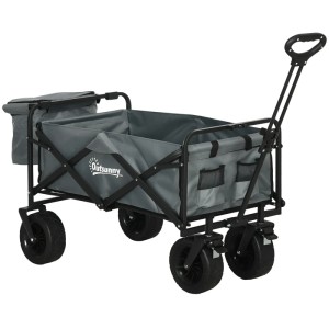 Outsunny Gartenwagen, grau, mit Kühltasche, Stahlrahmen, klappbar, 113x57x77-100cm.