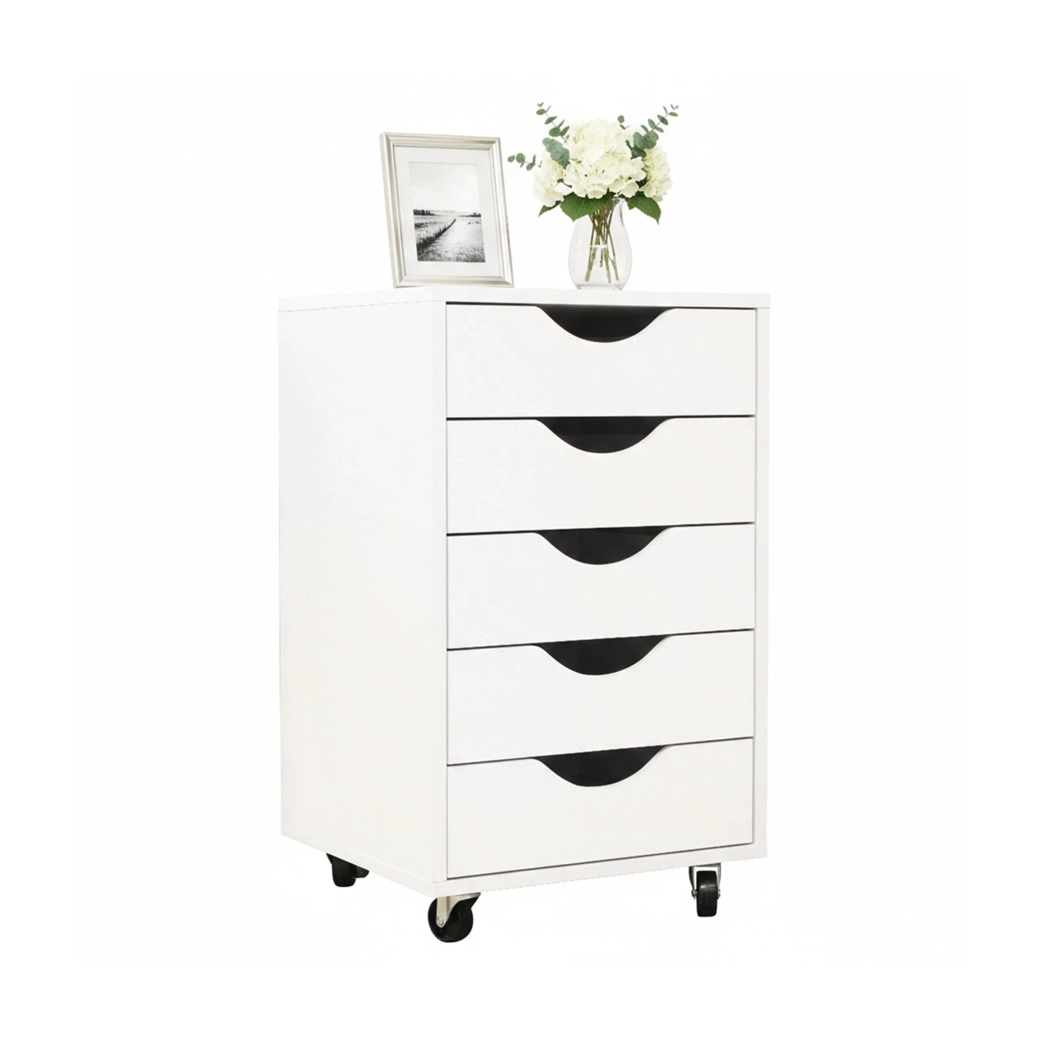 Relaxdays Rollcontainer MDF Weiß 5 Schubladen mit Rollen und Bremsen 66,5 cm x 40 cm x 40 cm 17,1 kg