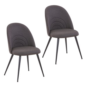 Svita Anita 2er Set Esszimmerstühle, dunkelgrauer Stoffbezug, schwarze Metallbeine.