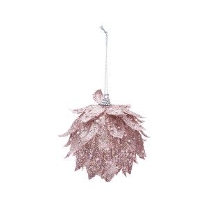 Rosa-champagnerfarbene Weihnachtskugel im Blattdesign, Ø 8 cm.