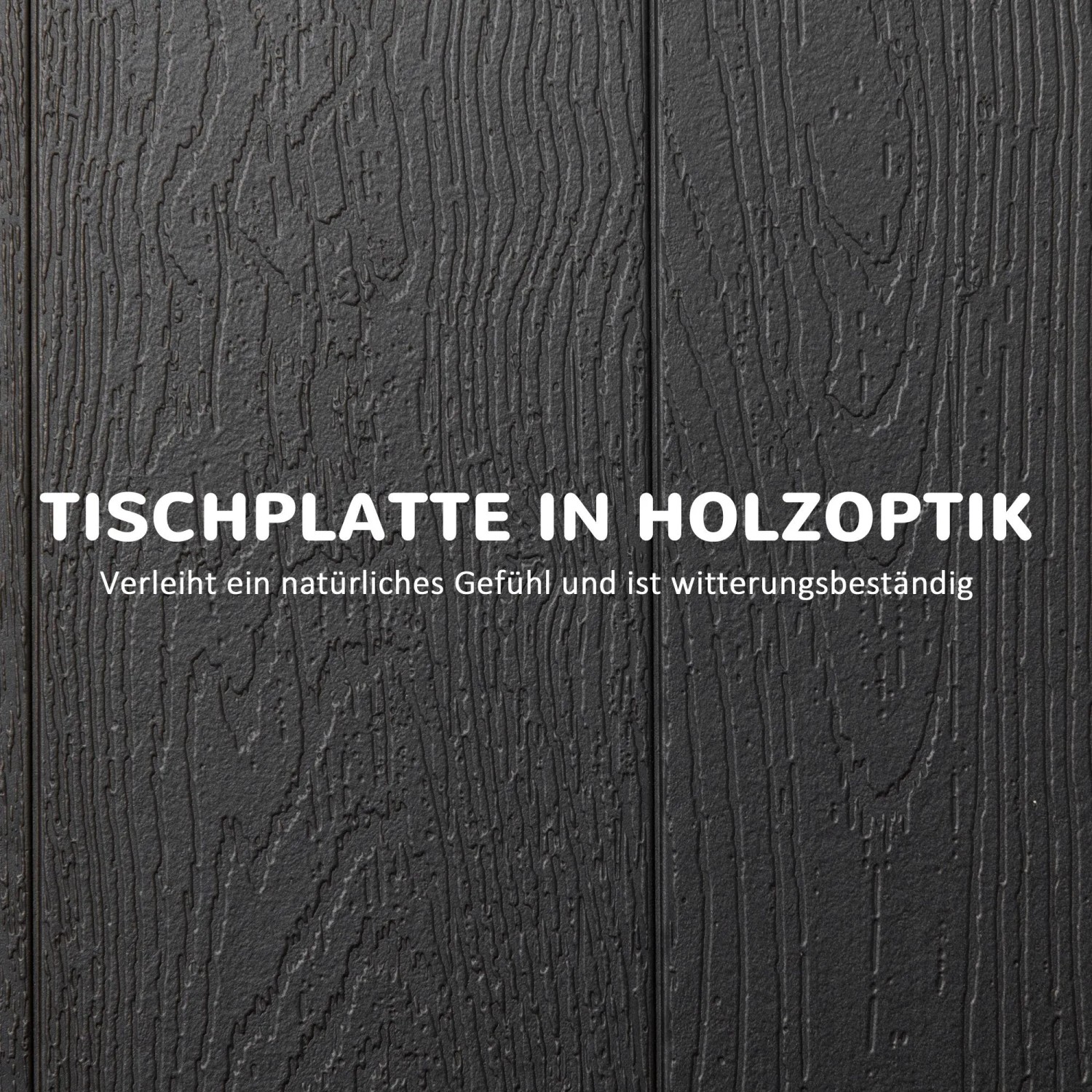 Outsunny Gartentisch: Dunkelgraue Tischplatte in Holzoptik aus robustem HDPE, wetterbeständig.